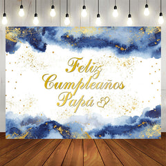 Lofaris Happy Birthday Papa Blue Ink Gold Splash Backdrop