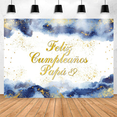 Lofaris Happy Birthday Papa Blue Ink Gold Splash Backdrop