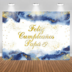 Lofaris Happy Birthday Papa Blue Ink Gold Splash Backdrop