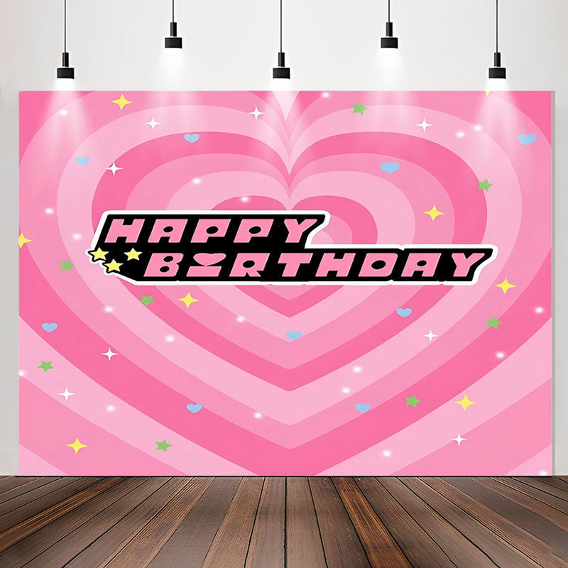 Lofaris Happy Birthday Stars Pink Heart Backdrop For Girl