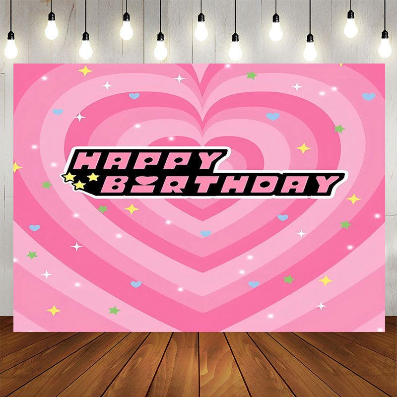 Lofaris Happy Birthday Stars Pink Heart Backdrop For Girl