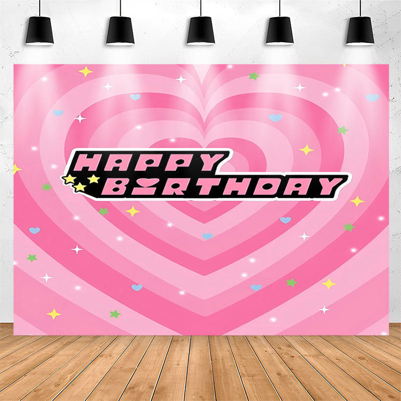 Lofaris Happy Birthday Stars Pink Heart Backdrop For Girl