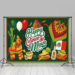 Lofaris Happy Cinco De Mayo Green Mexican Fiesta Backdrop