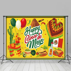 Lofaris Happy Cinco De Mayo Yellow Mexico Fiesta Backdrop