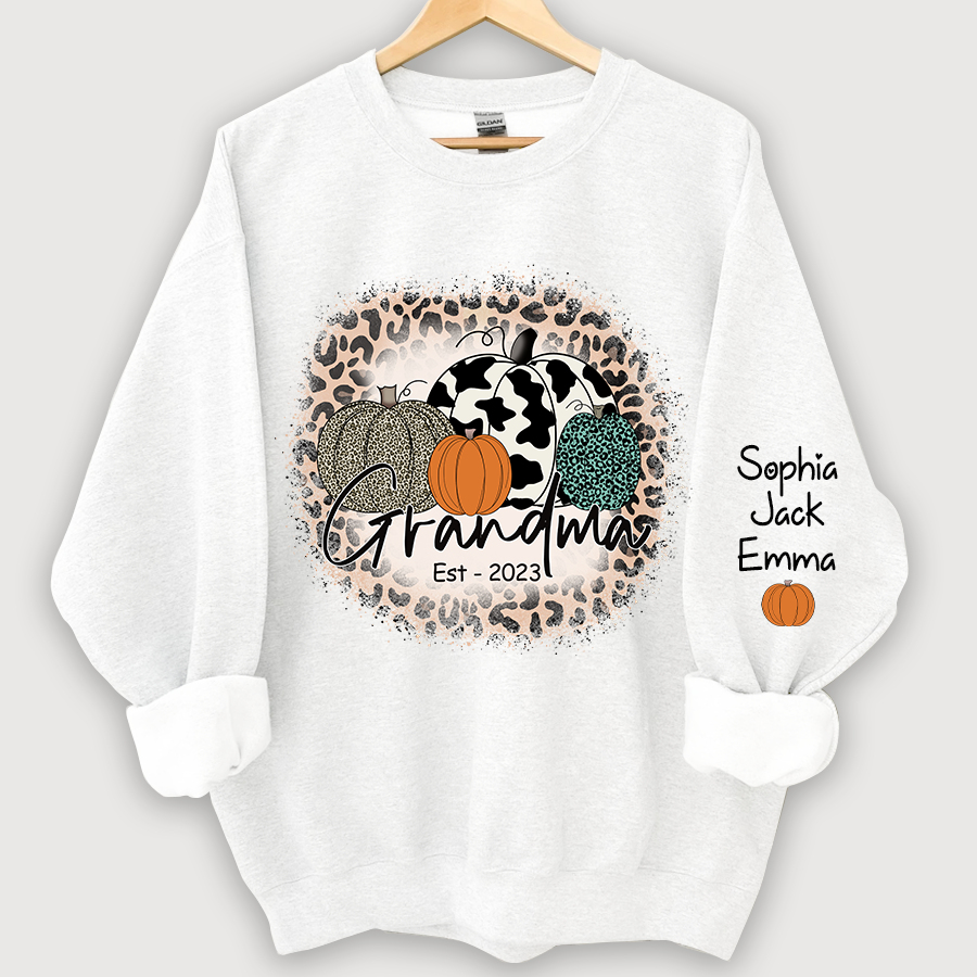 Lofaris Happy Fall Leopard Pumpkins Custom Name Sweatshirt