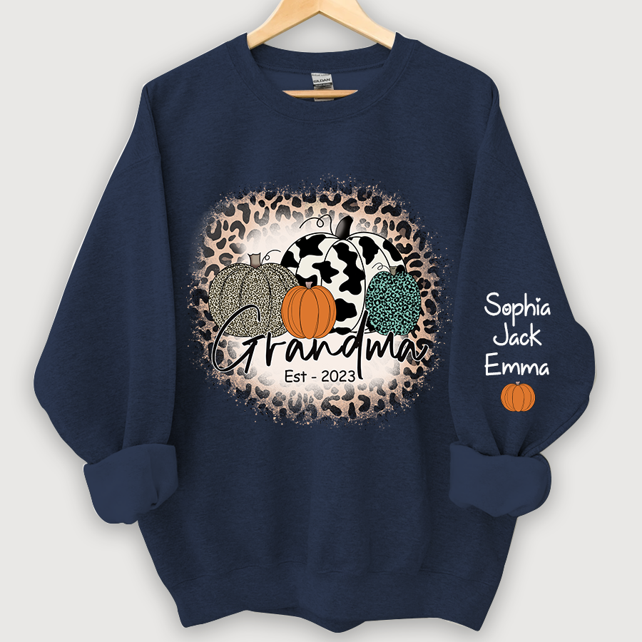 Lofaris Happy Fall Leopard Pumpkins Custom Name Sweatshirt