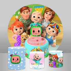 (Ship In 24HR) Happy Family Birthday Party Decoration Round Backdrop