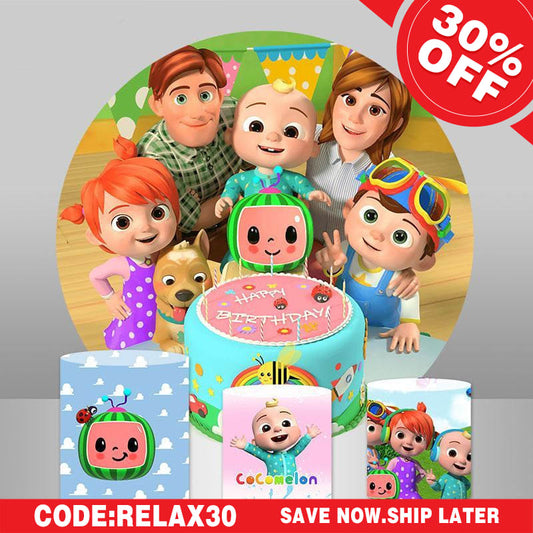 (7 Day Delivery) Happy Family Birthday Party Decoration Round Backdrop