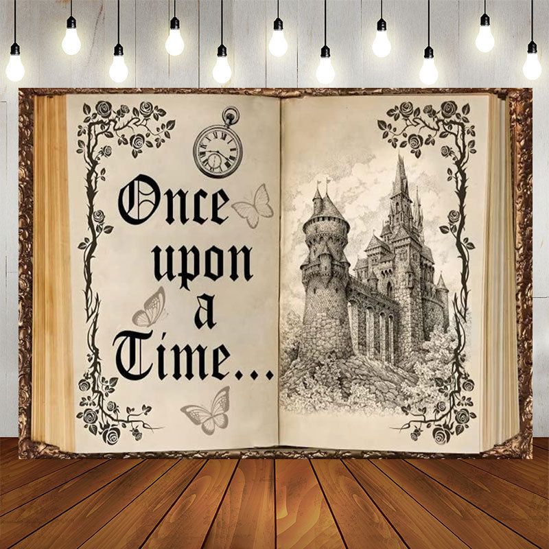 Lofaris Hardcover Beige Book Castle Birthday Backdrop