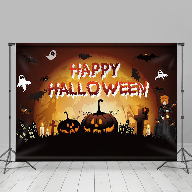 Lofaris Haunted Happy Halloween Scary Pumpkins Backdrop