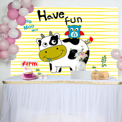 Lofaris Have Fun Cute Cow Owl Farm Stripe Birthday Backdrop
