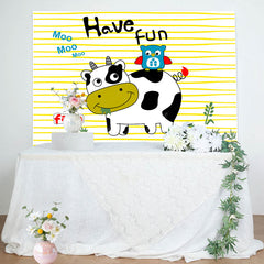 Lofaris Have Fun Cute Cow Owl Farm Stripe Birthday Backdrop