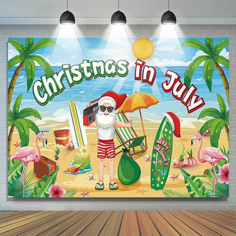 Lofaris Hawaii Beach Holiday Santa Christmas In July Backdrop