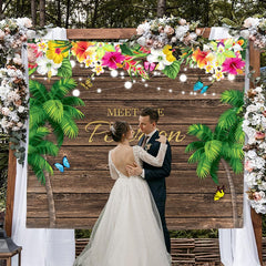 Lofaris Hawaii Flowers And Coconut Tree Wooden Holiday Backdrop