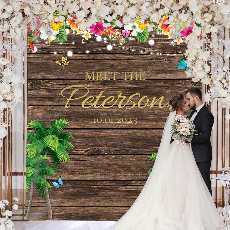 Lofaris Hawaii Flowers And Coconut Tree Wooden Holiday Backdrop