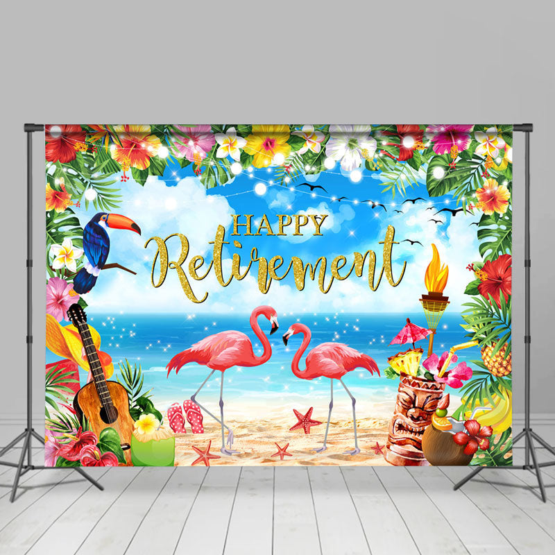 Lofaris Hawaii Sand Flower Flamingo Happy Retirement Backdrop