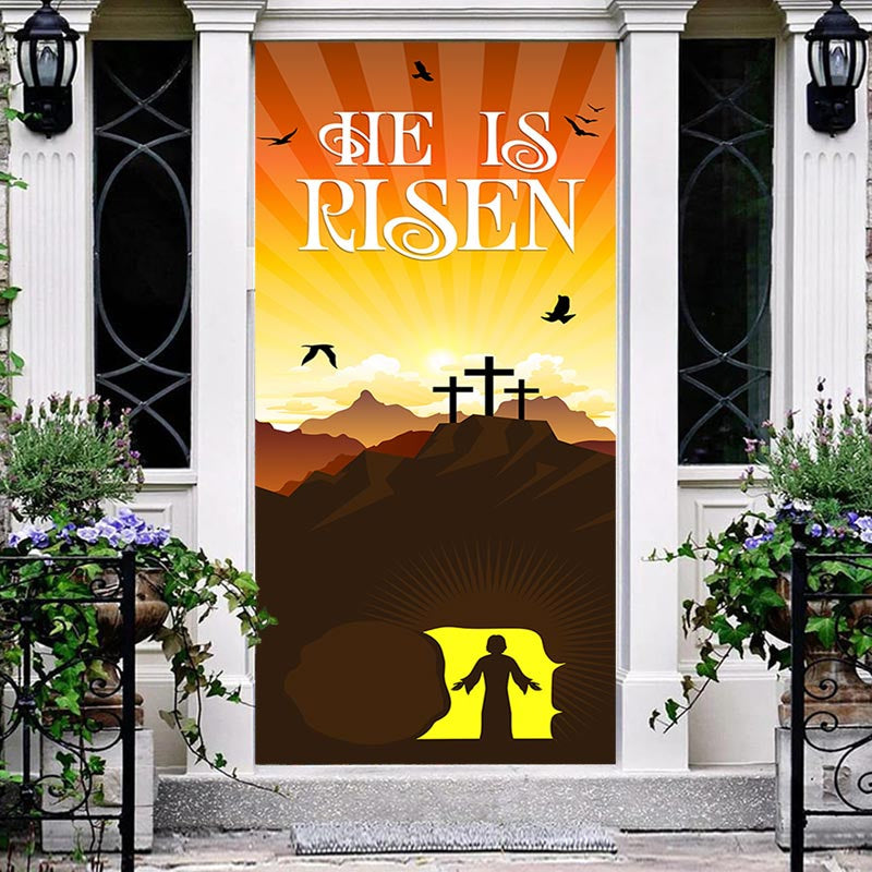 Lofaris He Is Risen Jesus Sunset Mountain Easter Door Cover