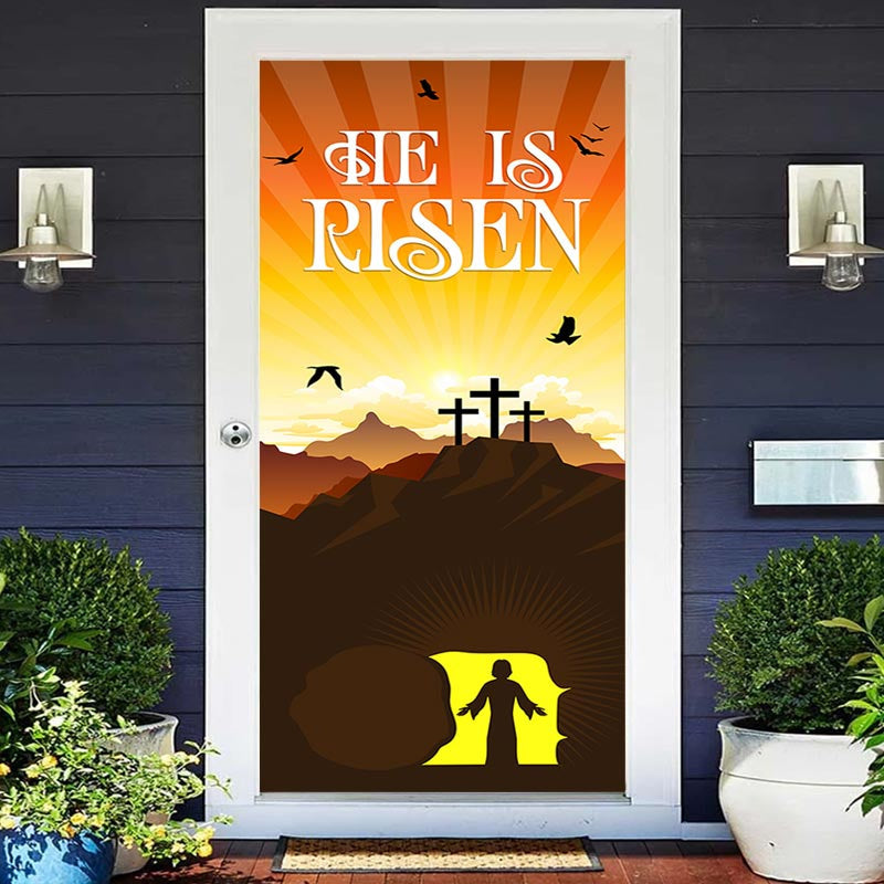 Lofaris He Is Risen Jesus Sunset Mountain Easter Door Cover