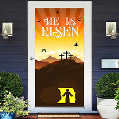 Lofaris He Is Risen Jesus Sunset Mountain Easter Door Cover
