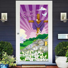 Lofaris He Is Risen Lily Purple Sky Cross Easter Door Cover