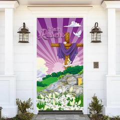 Lofaris He Is Risen Lily Purple Sky Cross Easter Door Cover