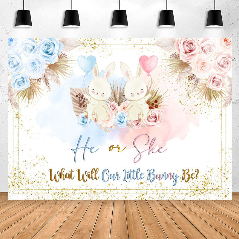 Lofaris He Or She Bunny Floral Boho Baby Shower Backdrop