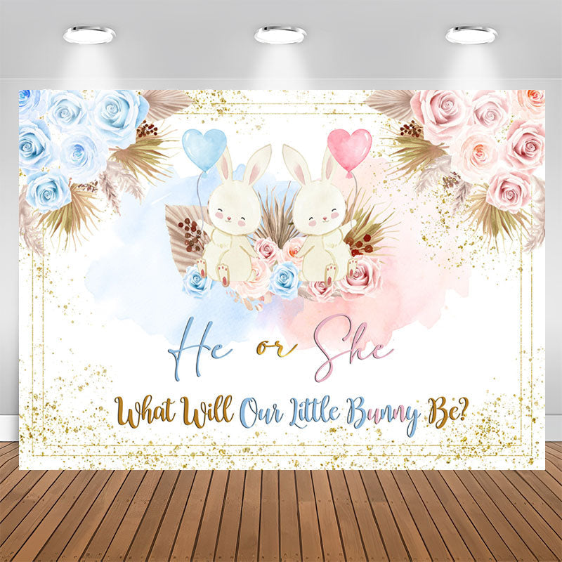 Lofaris He Or She Bunny Floral Boho Baby Shower Backdrop