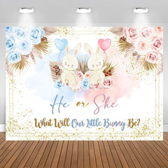Lofaris He Or She Bunny Floral Boho Baby Shower Backdrop