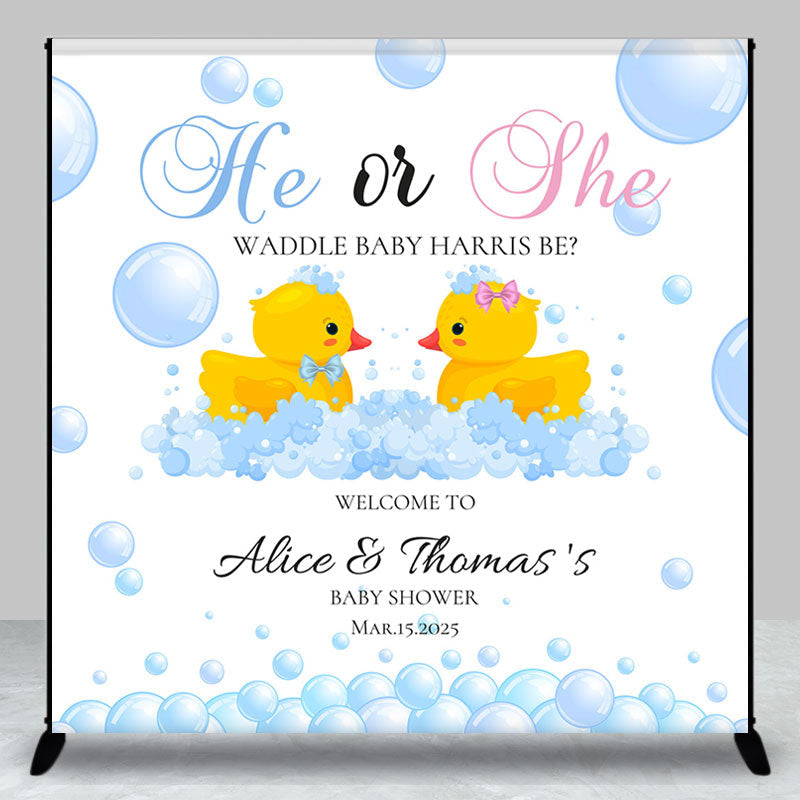 Lofaris He Or She Duck Bubble Custom Baby Shower Backdrop