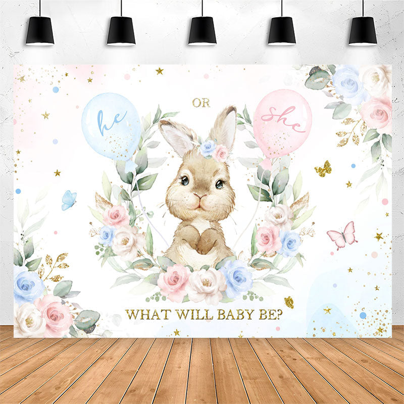 Lofaris He Or She Little Bunny Floral Baby Shower Backdrop