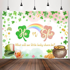 Lofaris He Or She Lucky Charm Clover Gender Reveal Backdrop