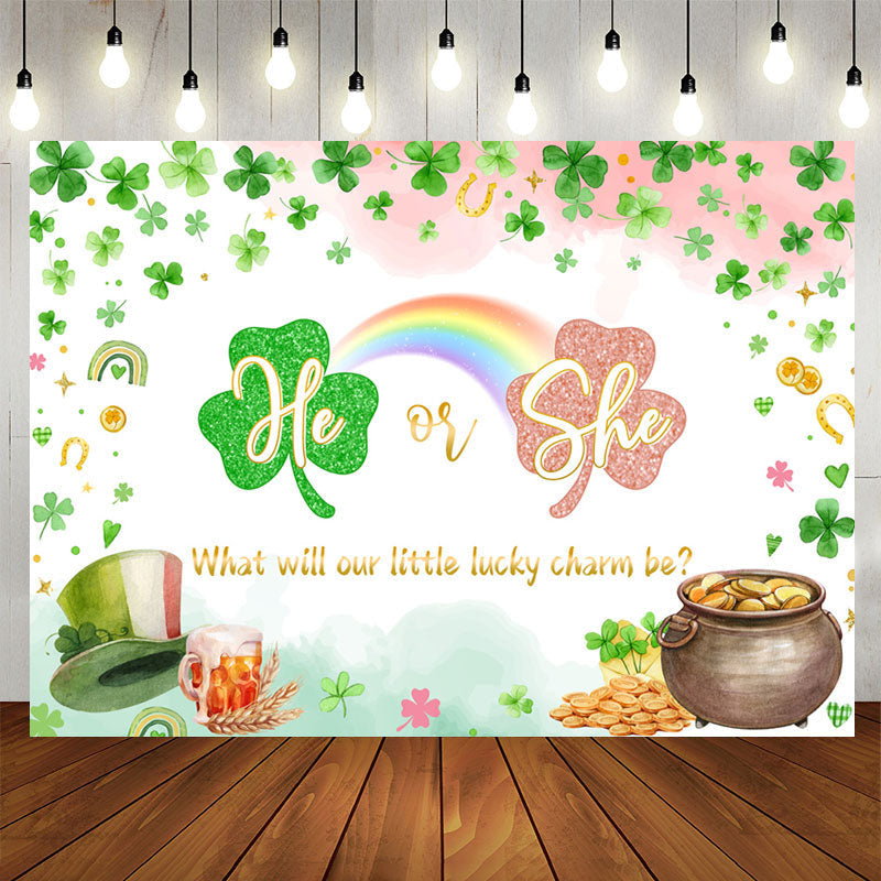 Lofaris He Or She Lucky Charm Clover Gender Reveal Backdrop