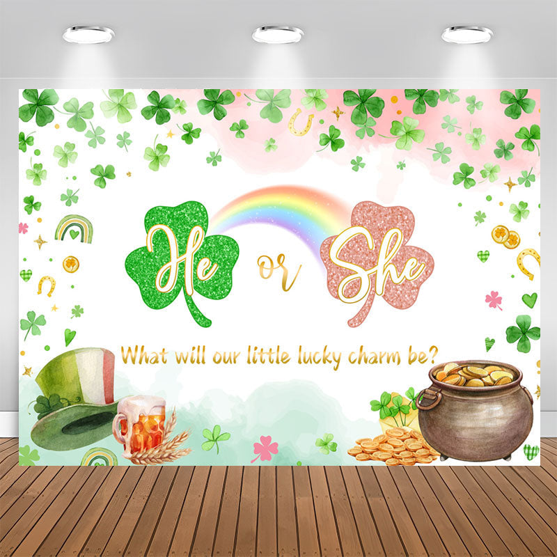 Lofaris He Or She Lucky Charm Clover Gender Reveal Backdrop