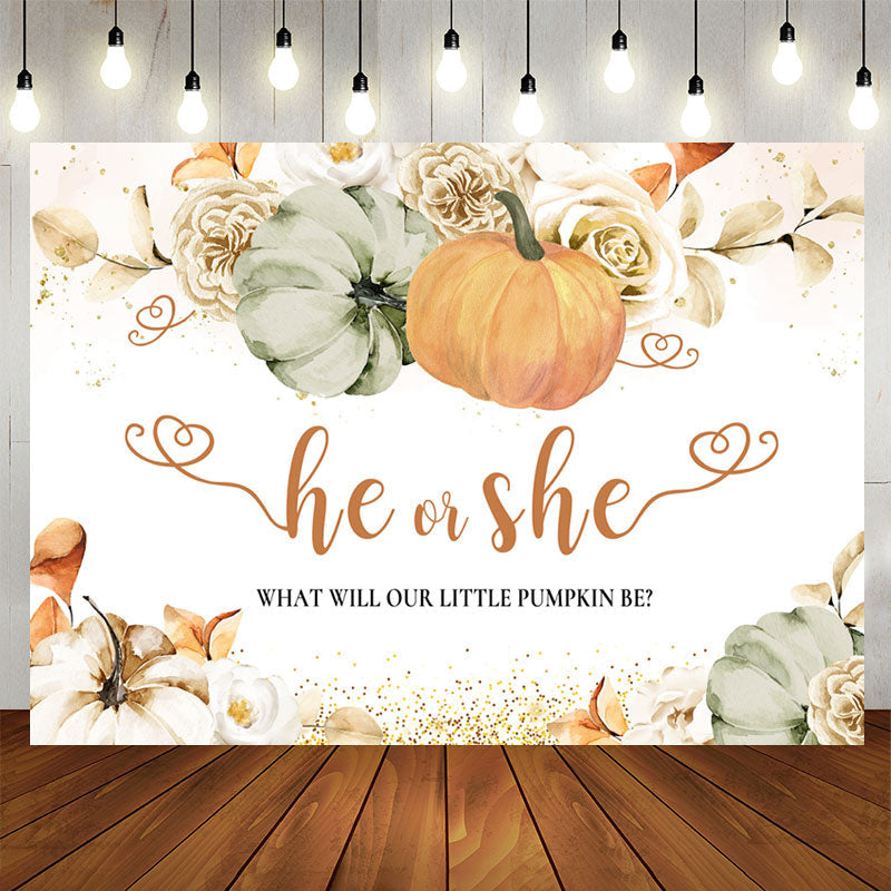 Lofaris He Or She Pumpkin Floral Gender Reveal Backdrop