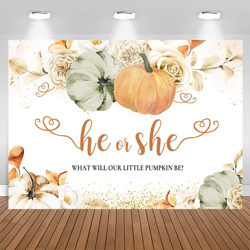 Lofaris He Or She Pumpkin Floral Gender Reveal Backdrop