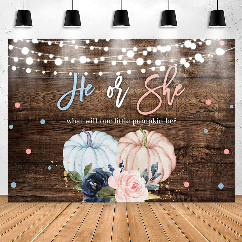 Lofaris He Or She Pumpkin Floral Wood Gender Reveal Backdrop