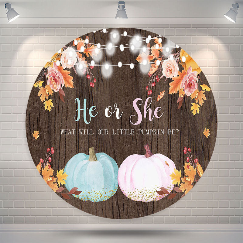 Lofaris He Or She Pumpkin Wood Round Baby Shower Backdrop