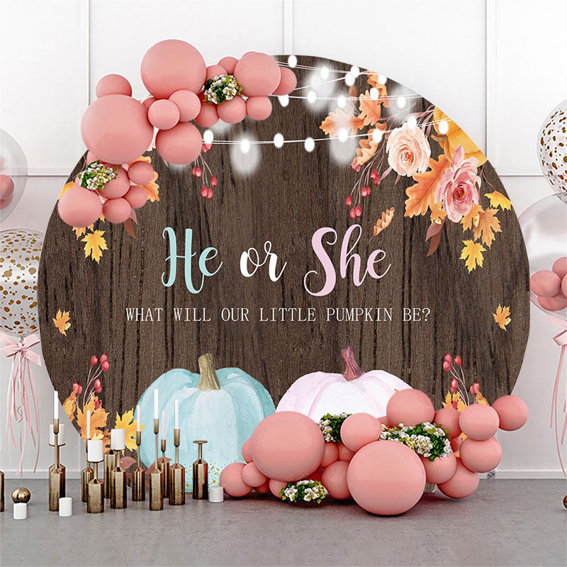 Lofaris He Or She Pumpkin Wood Round Baby Shower Backdrop