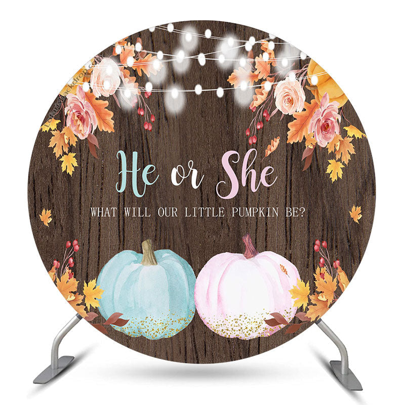 Lofaris He Or She Pumpkin Wood Round Baby Shower Backdrop