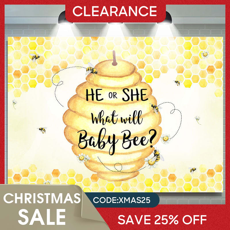 Lofaris (Ship In 24HR) He Or She Honeycomb Bees Yellow Baby Shower Backdrop