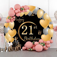 Lofaris Heart Balloon 21st Happy Birthday Round Backdrop