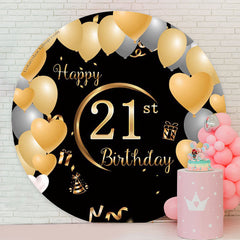Lofaris Heart Balloon 21st Happy Birthday Round Backdrop