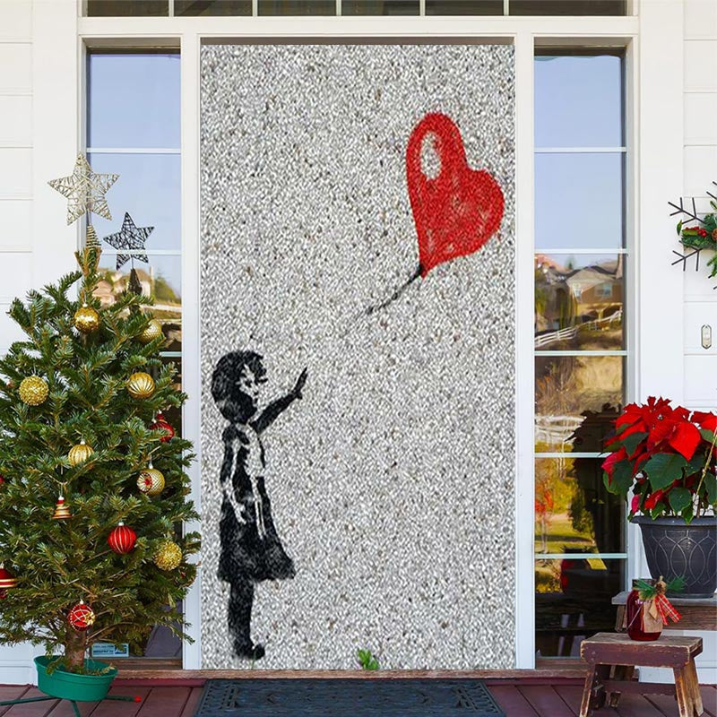 Lofaris Heart Balloon Kid Grey Valentines Day Door Cover