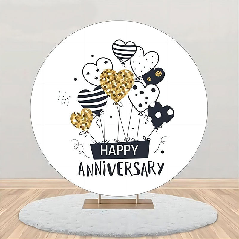 Lofaris Heart Balloon Stripe Star Round Anniversary Backdrop
