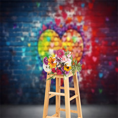 Lofaris Heart Blue Red Brick Wall Valentines Day Backdrop