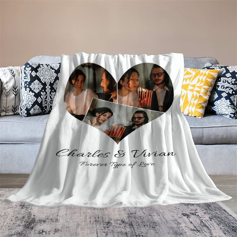 Lofaris Heart Custom Photo White Valentines Day Gift Blanket