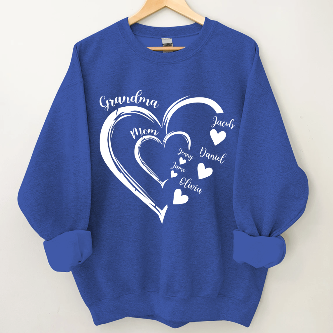 Lofaris Heart Mom Grandma And Kids Custom Name Sweatshirt