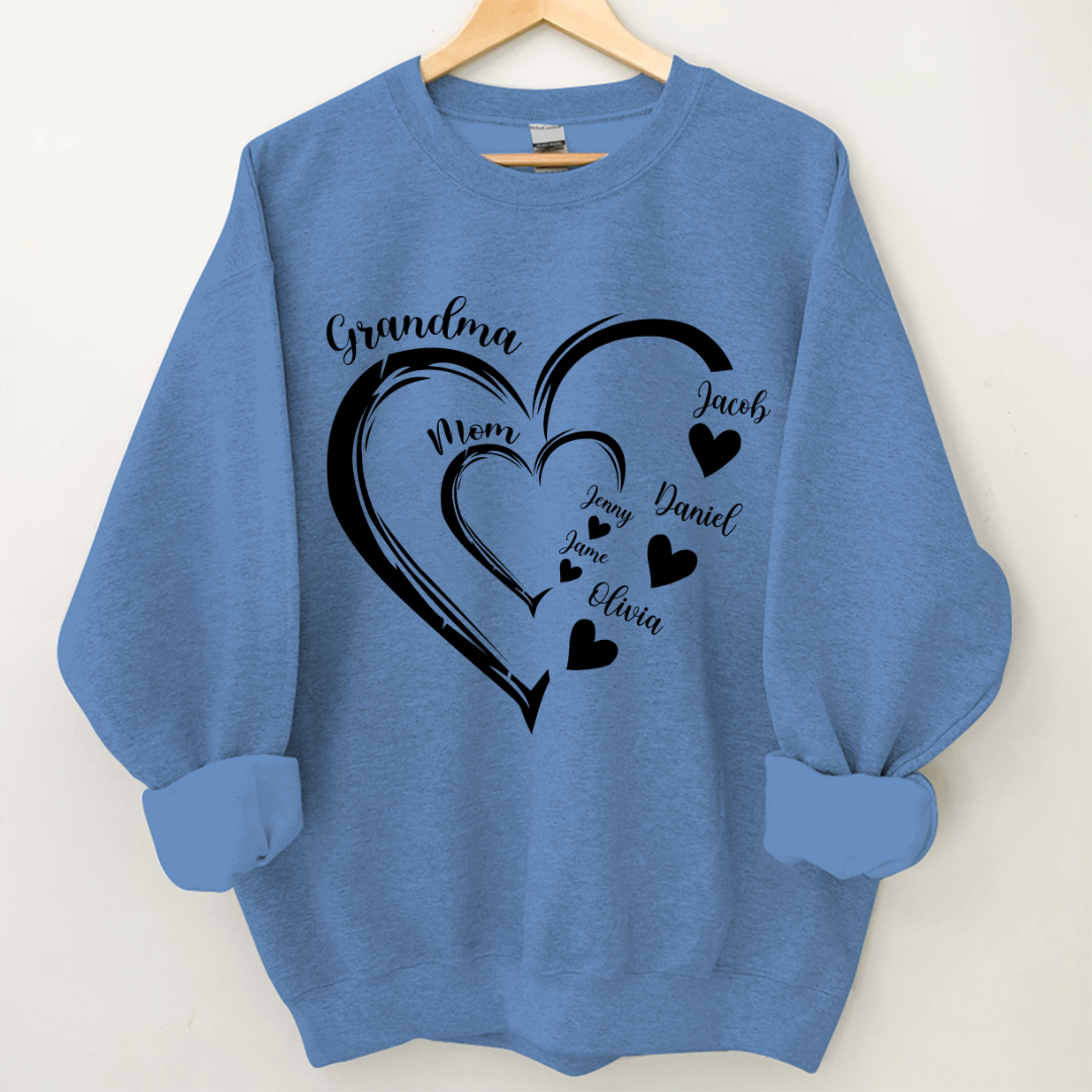 Lofaris Heart Mom Grandma And Kids Custom Name Sweatshirt