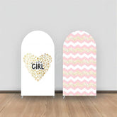 Lofaris Heart Pink White Wavy Line Baby Shower Arch Backdrop