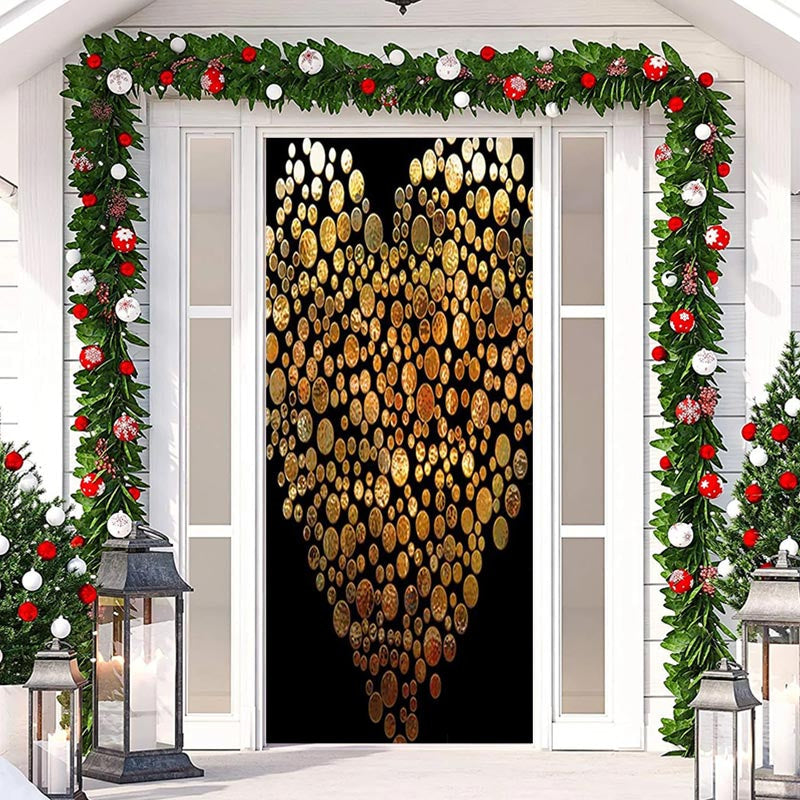 Lofaris Heart Shaped Gold Black Valentines Day Door Cover